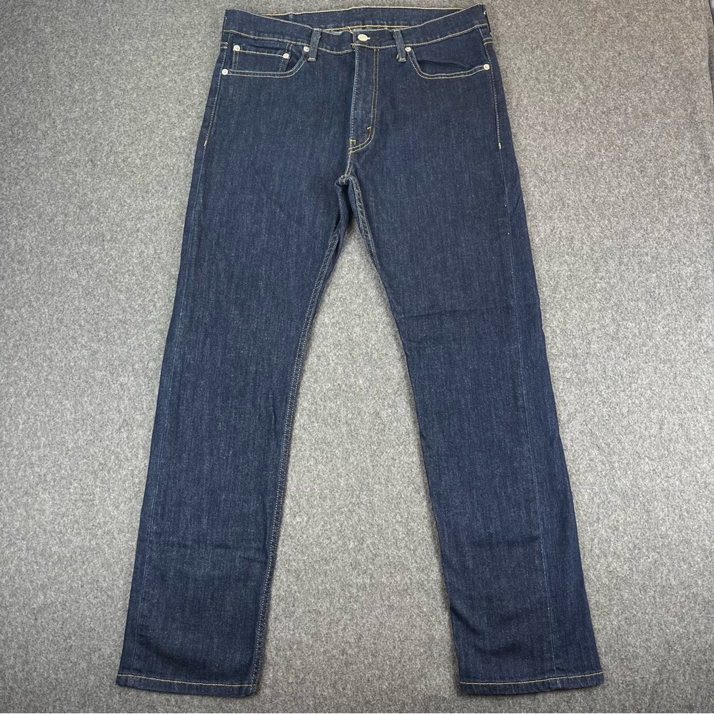 Levis Jeans Men 34x32 Blue 513 Slim Straight Leg Dark Wash Stretch EUC